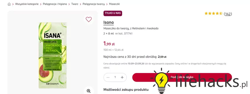 Maseczka do twarzy za mniej niż 2 zł Rossmann - gazetka